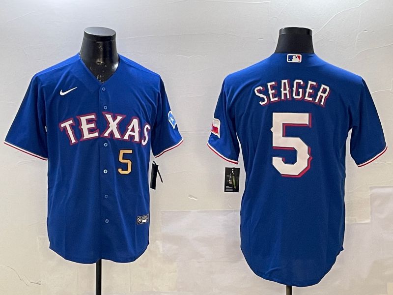 Men Texas Rangers #5 Seager Blue Game 2025 Nike MLB Jersey style 4